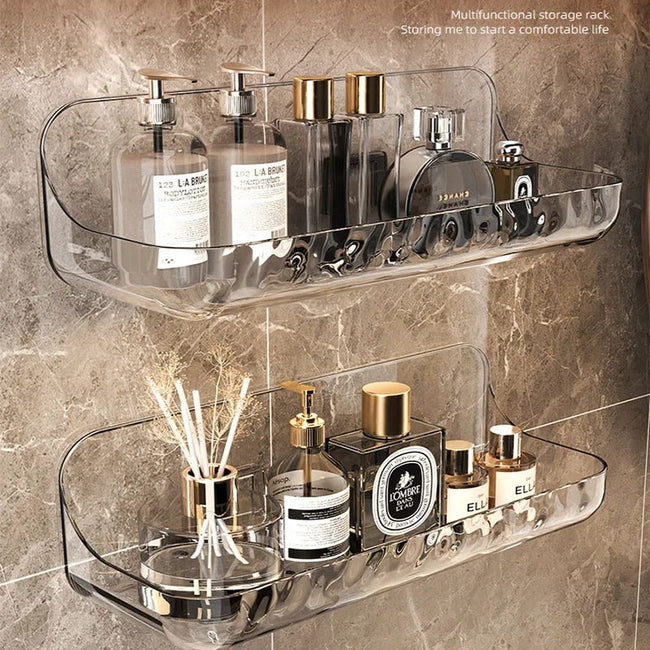 Acrylic Bathroom Shelf | No-Drill Wall Mounted Organizer with Strong Adhesive | Space-Saving Storage for Shower Essentials