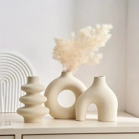 Ceramic Decorative Vases Set with Textured Matte Finish for Bohemian Interior Style