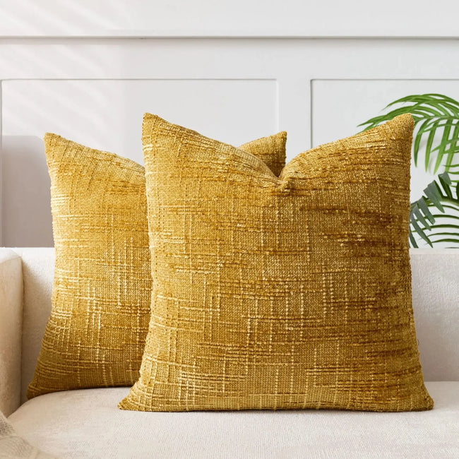 Chenille Throw Pillow with Bamboo-Textured Weave - Luxurious Decorative Couch Accent