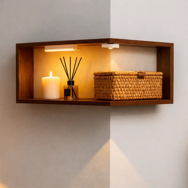 Corner Shelf Unit with Staggered Design and Solid Wood Construction