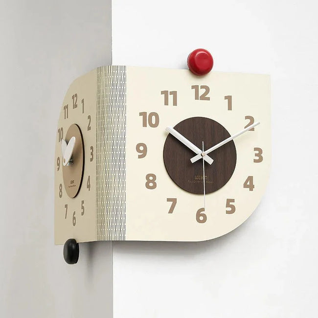 Double-Sided Wooden Corner Wall Clock with Silent Movement