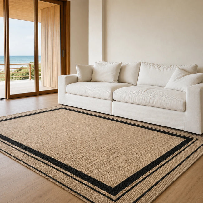Jute Rug with Striped Border for Versatile Area Use