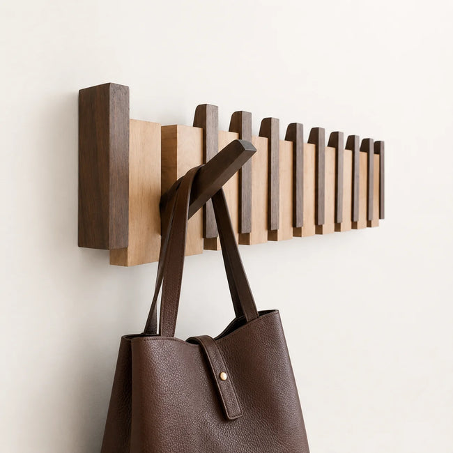 Kinjar Collection | Wall Mounted Coat Rack with Foldable Hooks | Stylish Wooden Storage Solution for Organized Spaces