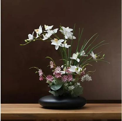Ceramic Flower Vase with Orchid Faux Flower Figurines 1