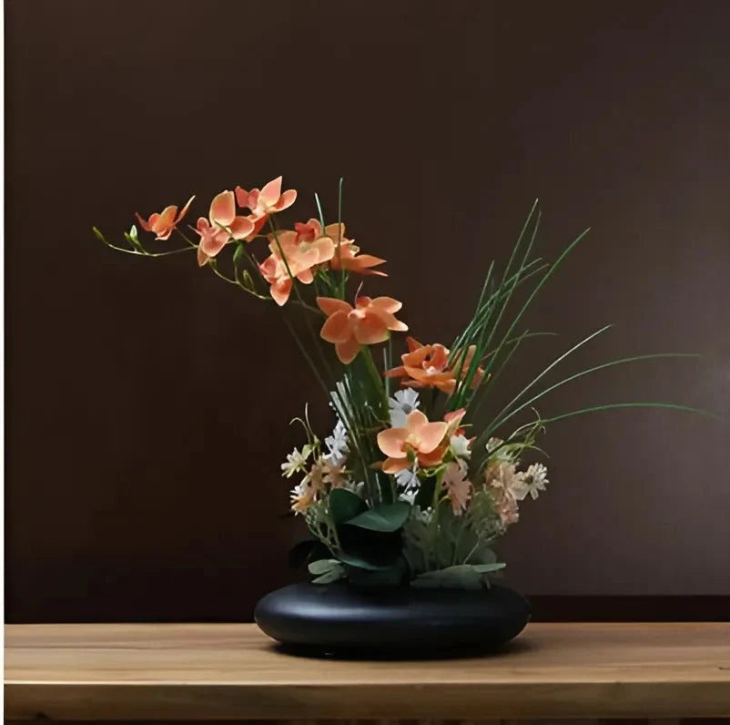 Ceramic Flower Vase with Orchid Faux Flower Figurines 3