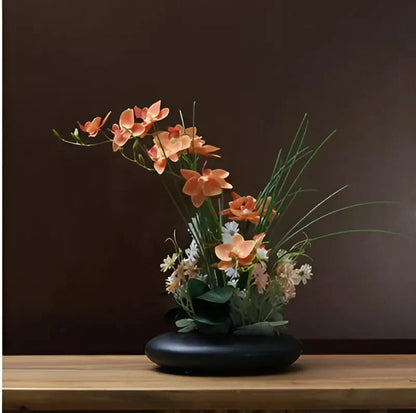 Ceramic Flower Vase with Orchid Faux Flower Figurines 3