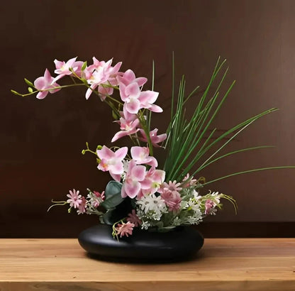 Ceramic Flower Vase with Orchid Faux Flower Figurines 5