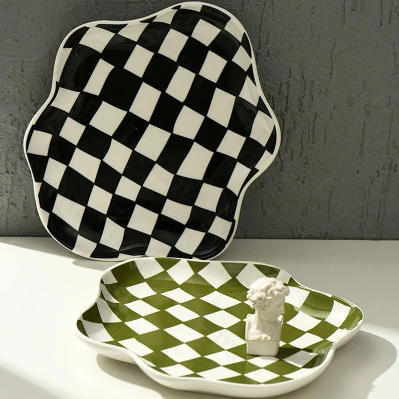 Ceramic Storage Tray with Black and White Chequerboard Design for Stylish Organization 2