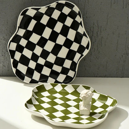Ceramic Storage Tray with Black and White Chequerboard Design for Stylish Organization 2