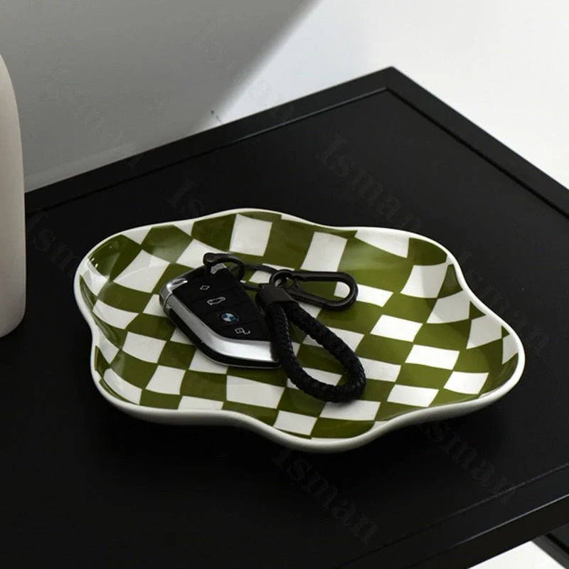 Ceramic Storage Tray with Black and White Chequerboard Design for Stylish Organization 4