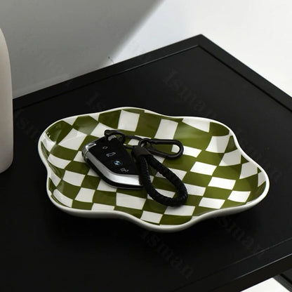 Ceramic Storage Tray with Black and White Chequerboard Design for Stylish Organization 4