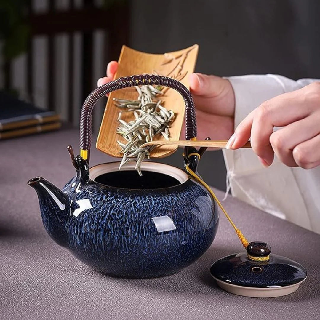 Ceramic Tea Set with Unique Glaze, Includes Teapot and Six Tea Cups 3