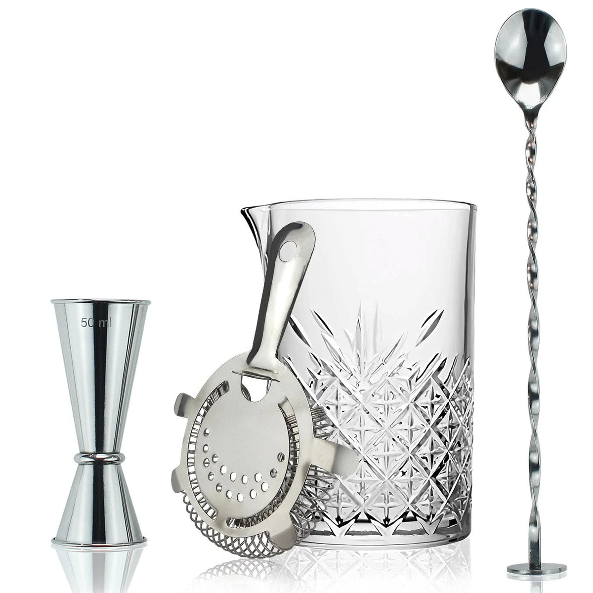 Cocktail Mixing Set with Yarai Pattern Pitcher, Jigger, Spoon and Strainer 0