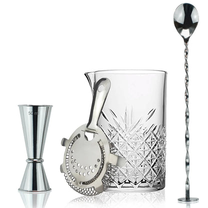 Cocktail Mixing Set with Yarai Pattern Pitcher, Jigger, Spoon and Strainer 0