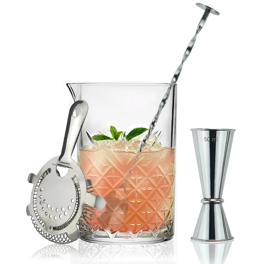Cocktail Mixing Set with Yarai Pattern Pitcher, Jigger, Spoon and Strainer 3