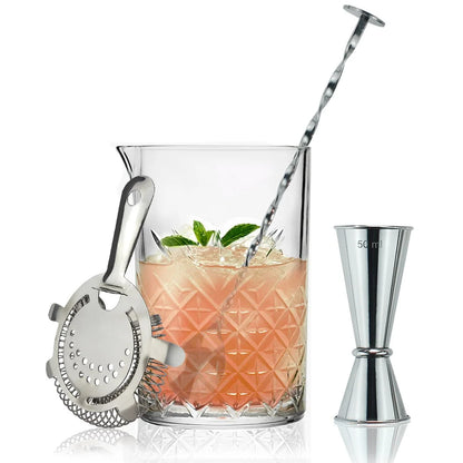 Cocktail Mixing Set with Yarai Pattern Pitcher, Jigger, Spoon and Strainer 3