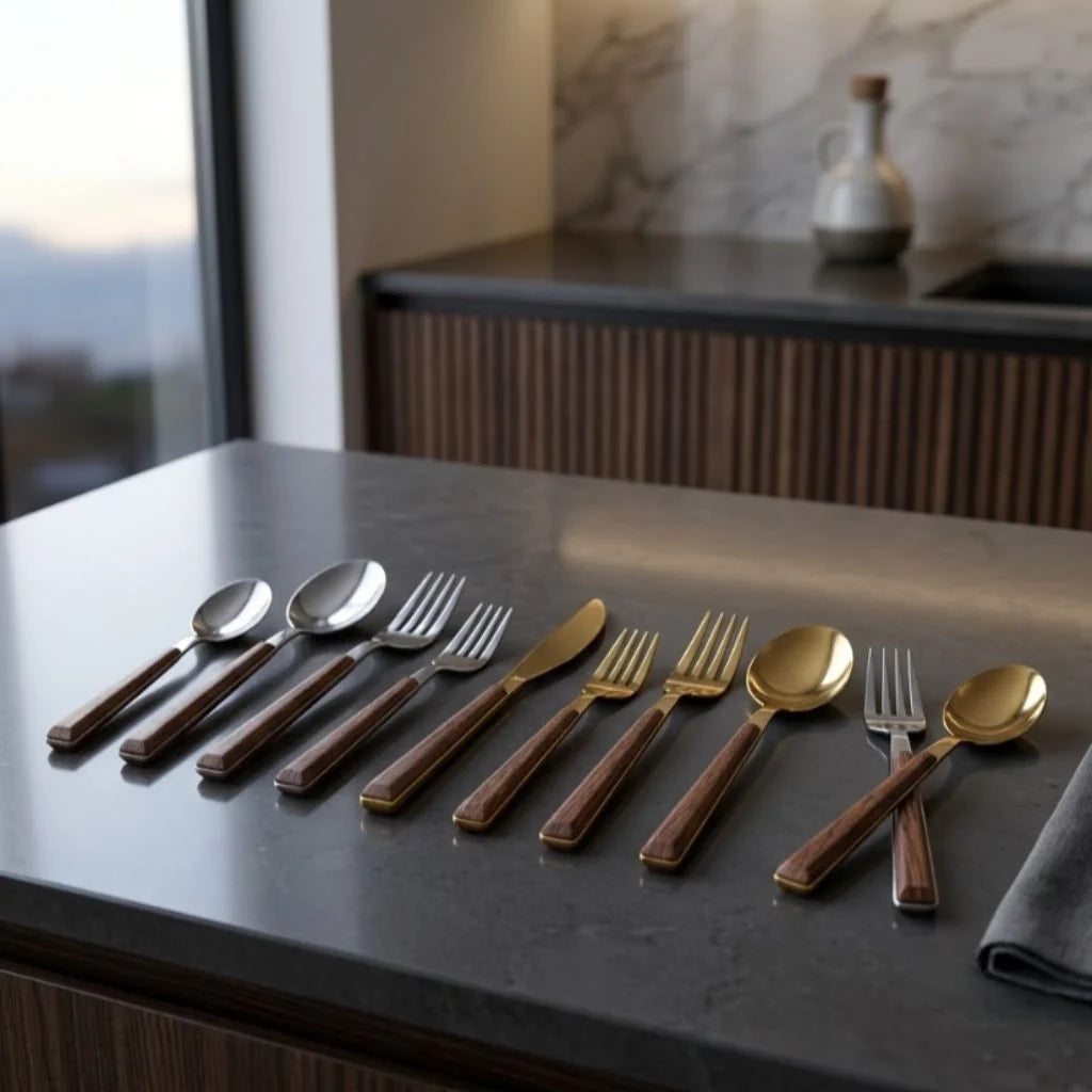 Cutlery Set with Wooden-Texture Handles and Stainless Steel 2