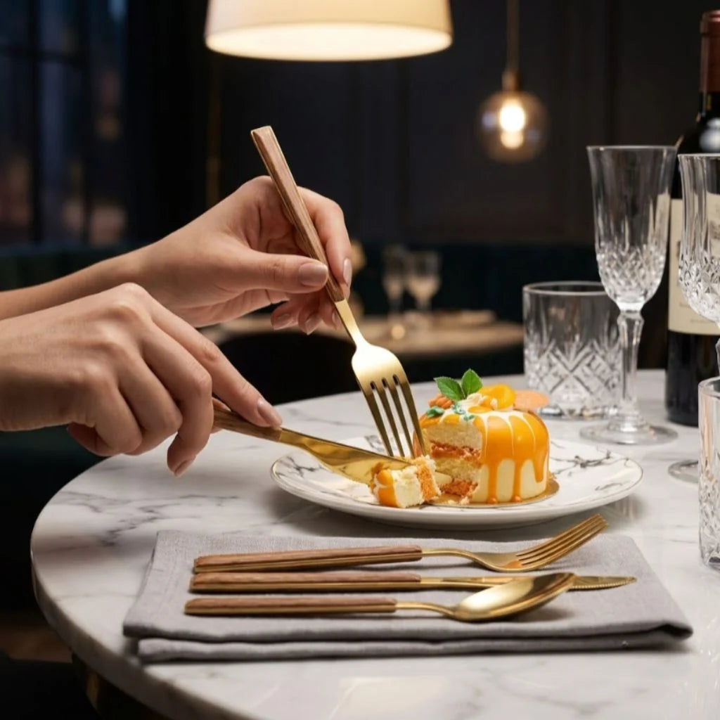 Cutlery Set with Wooden-Texture Handles and Stainless Steel 3