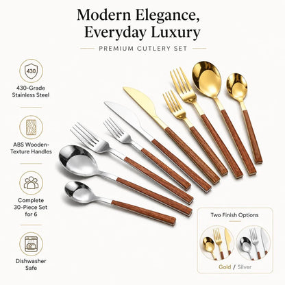 Cutlery Set with Wooden-Texture Handles and Stainless Steel 4