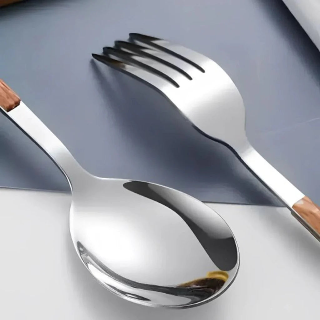 Cutlery Set with Wooden-Texture Handles and Stainless Steel 5