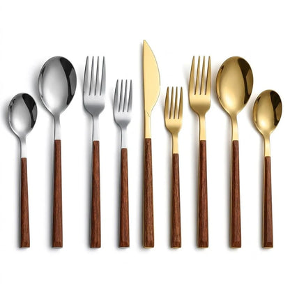 Cutlery Set with Wooden-Texture Handles and Stainless Steel 6