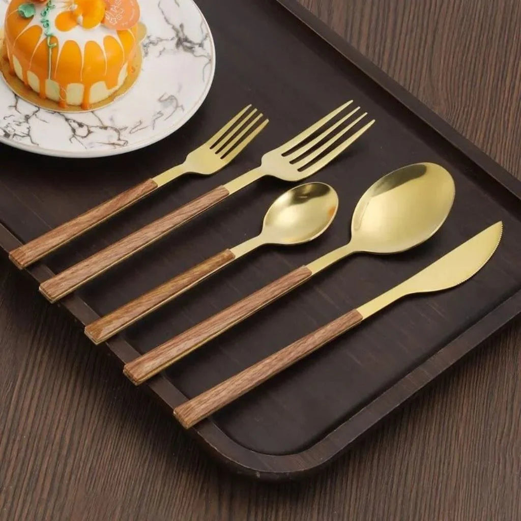 Cutlery Set with Wooden-Texture Handles and Stainless Steel 7