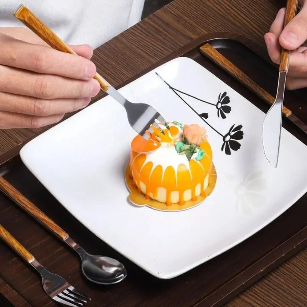 Cutlery Set with Wooden-Texture Handles and Stainless Steel 8
