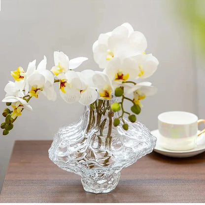 Glass Flower Vase - Sculptural Rippled Design in Smoky Gray 2