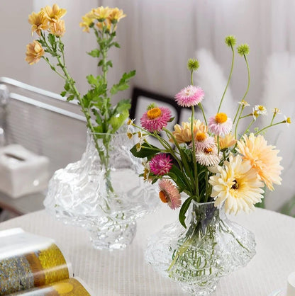 Glass Flower Vase - Sculptural Rippled Design in Smoky Gray 3