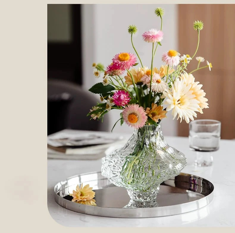 Glass Flower Vase - Sculptural Rippled Design in Smoky Gray 4