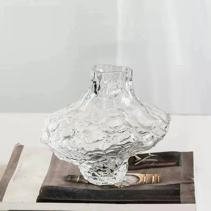 Glass Flower Vase - Sculptural Rippled Design in Smoky Gray 9