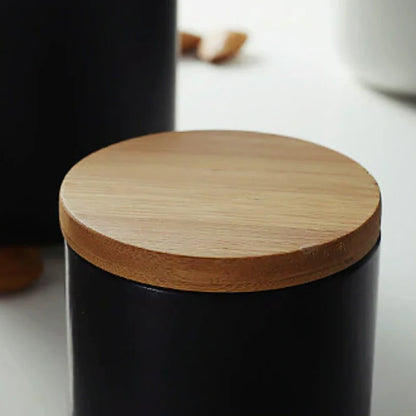 Kitchen Canisters - Airtight Food Storage Containers in Black or White with Natural Wood Lid 5
