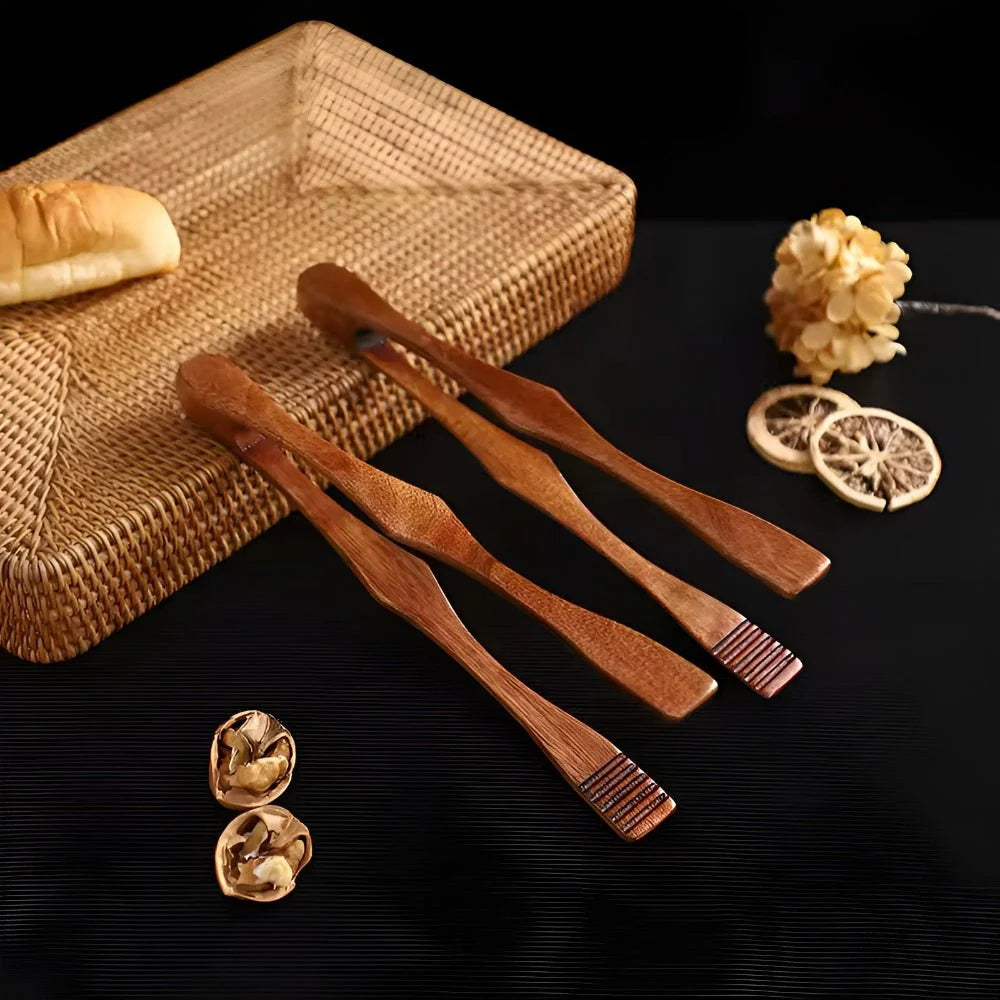 Kitchen Tongs – Natural Wood with Heat Resistant Finish for Versatile Culinary Use 0