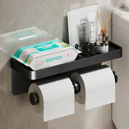 Modern Aluminum Toilet Paper Holder with No-Drill Installation | Sleek Design for Space-Saving Organization 10
