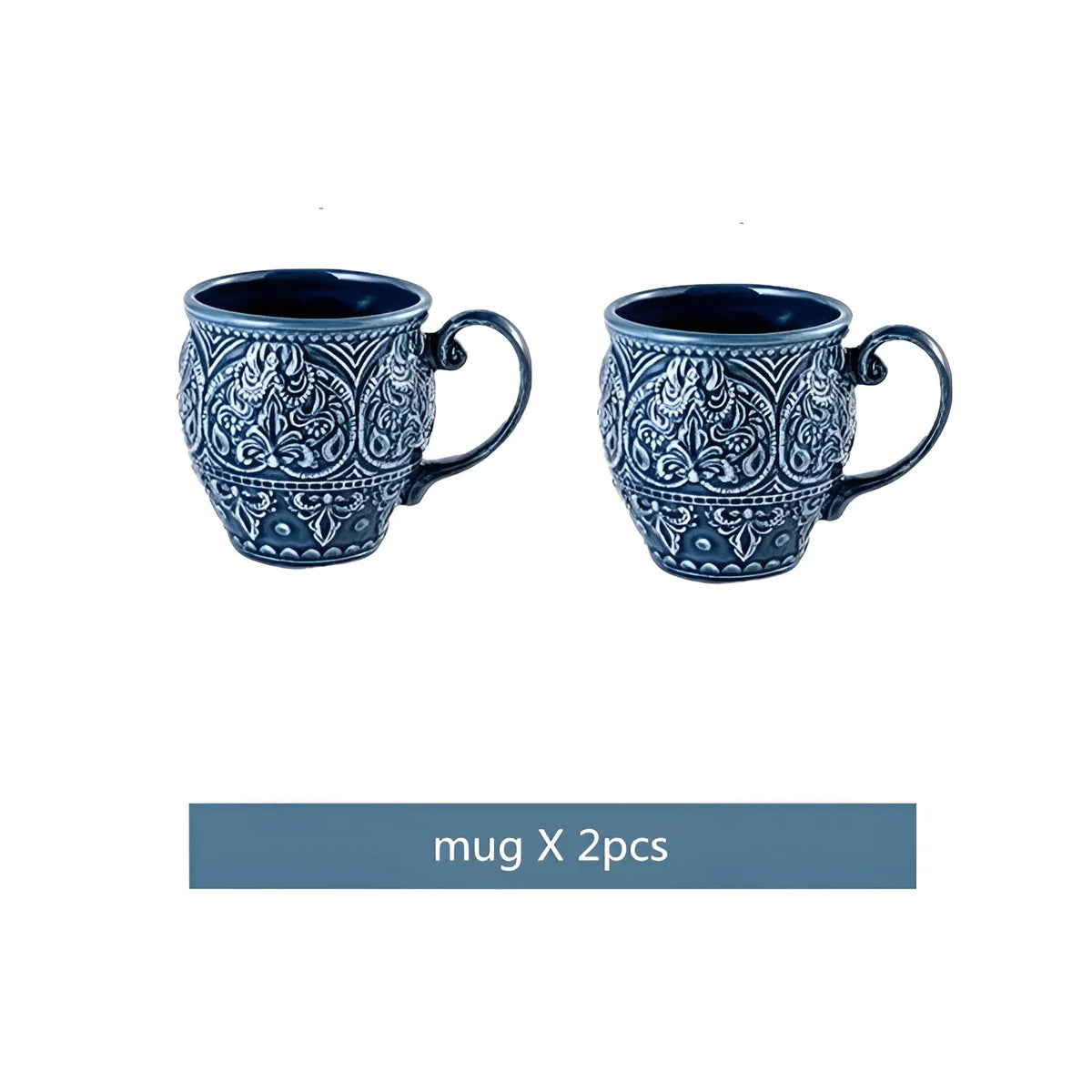 Porcelain Dinnerware Set with Navy Baroque Design and Wavy Edges 5