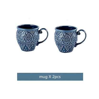 Porcelain Dinnerware Set with Navy Baroque Design and Wavy Edges 5