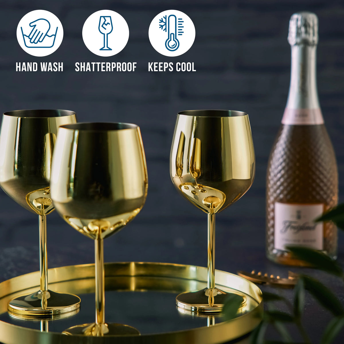 Wine Glasses with Gold Finish and Shatterproof Stainless Steel Design 4