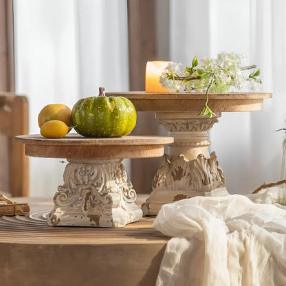 Wooden Pedestal Stand with Distressed Base for Decor 1