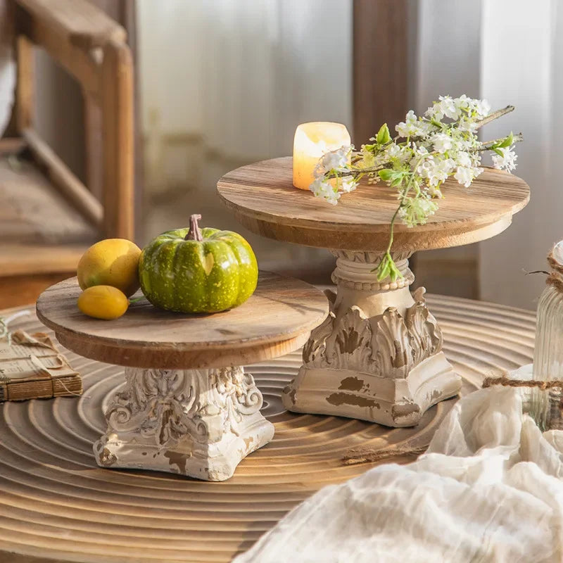 Wooden Pedestal Stand with Distressed Base for Decor 2